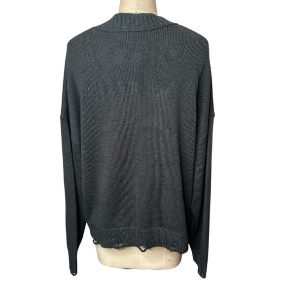 Jordan Black Gray Knit Button Up V-Neck Distressed Cardigan Sweater Womens M NWT - Picture 3 of 9